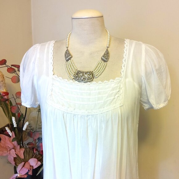 Vintage NEW True Clear Crystal Silver Floral Pendant Earrings VTG Pearl Necklace - Picture 5 of 8